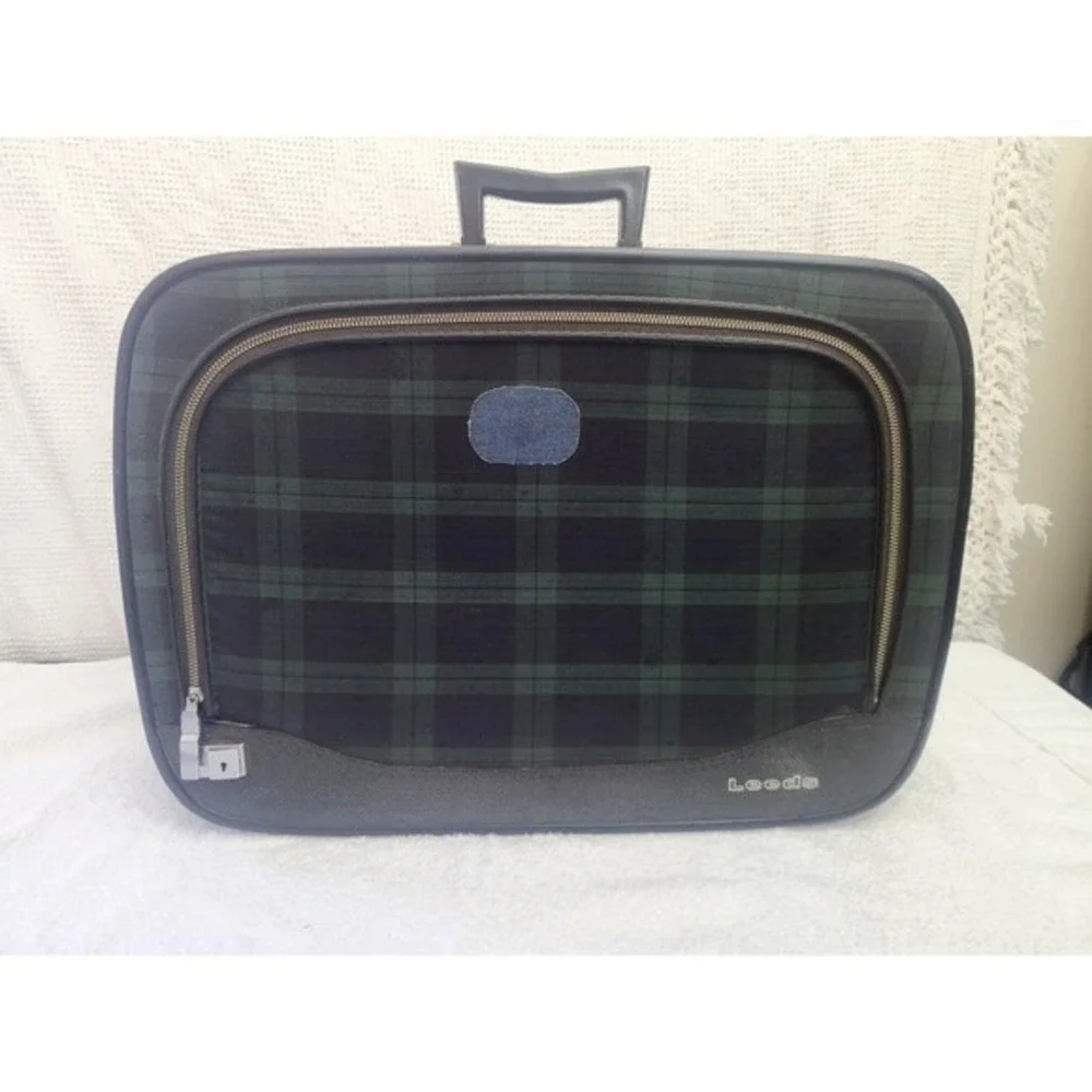Vintage Leeds Plaid Carry On Luggage Bag Retro Travel Case SP